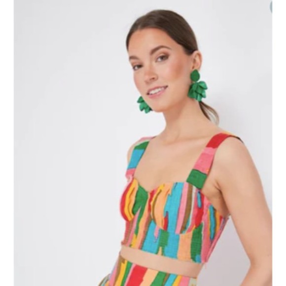 Emporio Sirenuse Tops - Emporio Sirenuse Positano Women 44/US 8 Pink Dahlia Abstract Linen Crop Top NWT